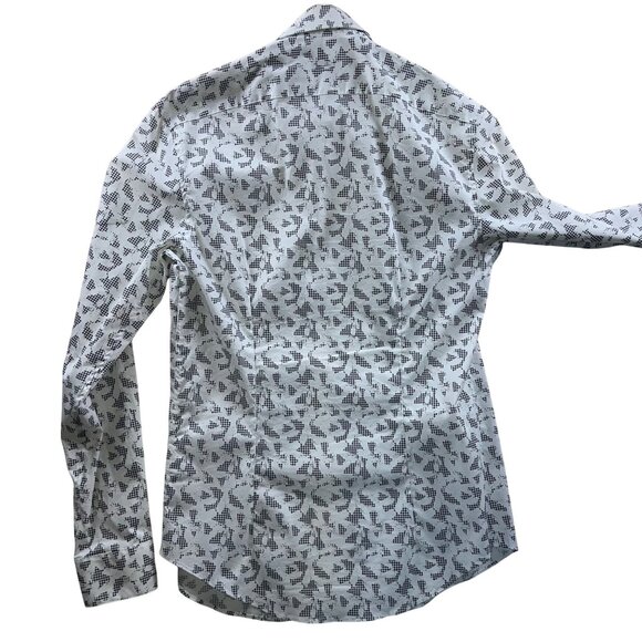 Calvin Klein Mens Long-Sleeve Button-Up Dress Shirt With Houndstooth Print White - Picture 7 of 10